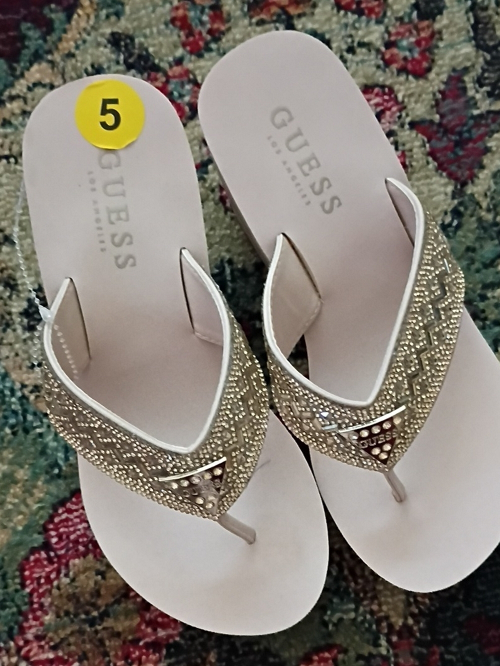 GUESS Gold Beaded Women's Thong Sandals